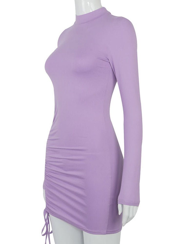Black Turtleneck Ruched Bodycon Mini Dress for Women - Luna BR wear co.