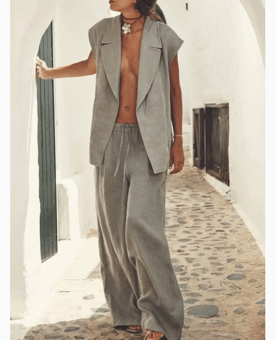 Casual Summer Set with Belted Linen Top (One Set) - Luna BR wear co.