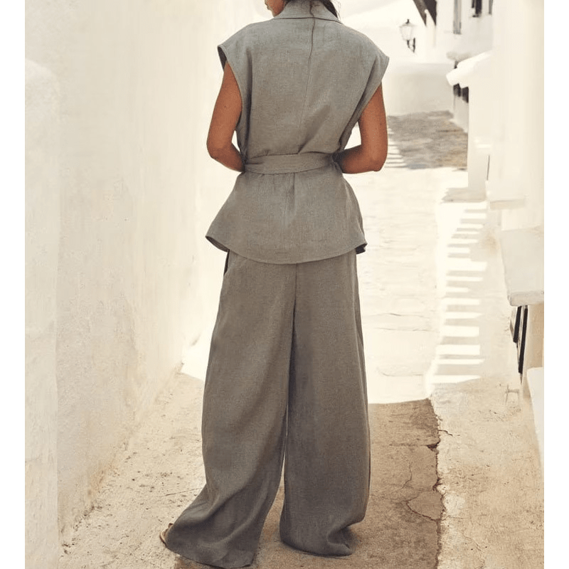 Casual Summer Set with Belted Linen Top (One Set) - Luna BR wear co.