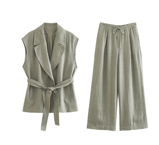 Casual Summer Set with Belted Linen Top (One Set) - Luna BR wear co.