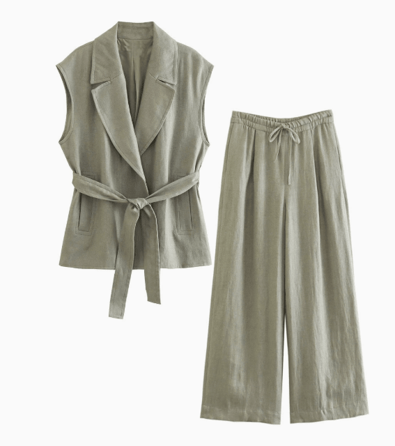 Casual Summer Set with Belted Linen Top (One Set) - Luna BR wear co.