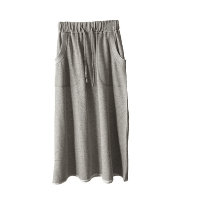 Elastic Drawstring Terry Knit Skirt with Two Pockets - XIOR LUXE