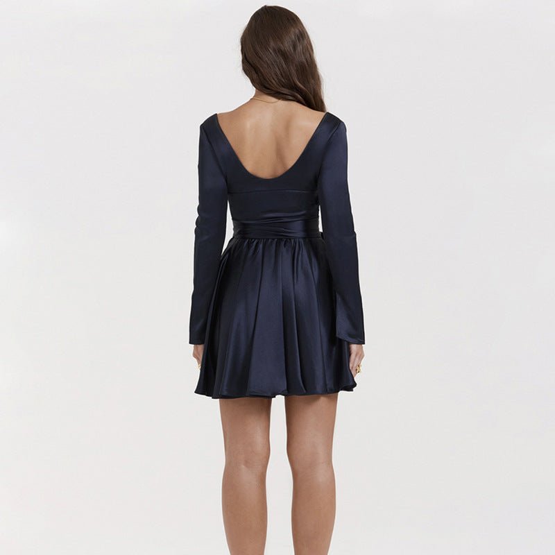 Fashionable V-Neck Backless Dress with Waist Tie - Luna BR wear co.