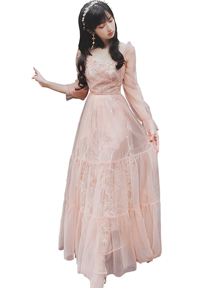 French Retro Sweet Fairy Dress with Heavy Embroidery - Luna BR wear co.