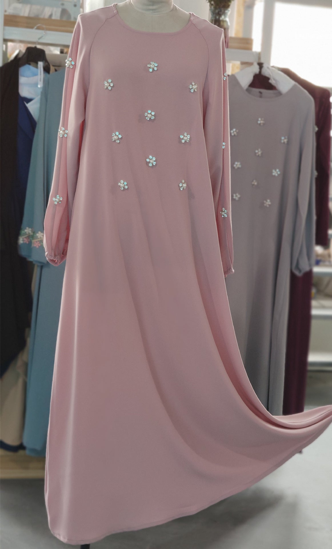 Hand-Sewn Diamond Insert Dress for Ramadan (BA717) - Luna BR wear co.