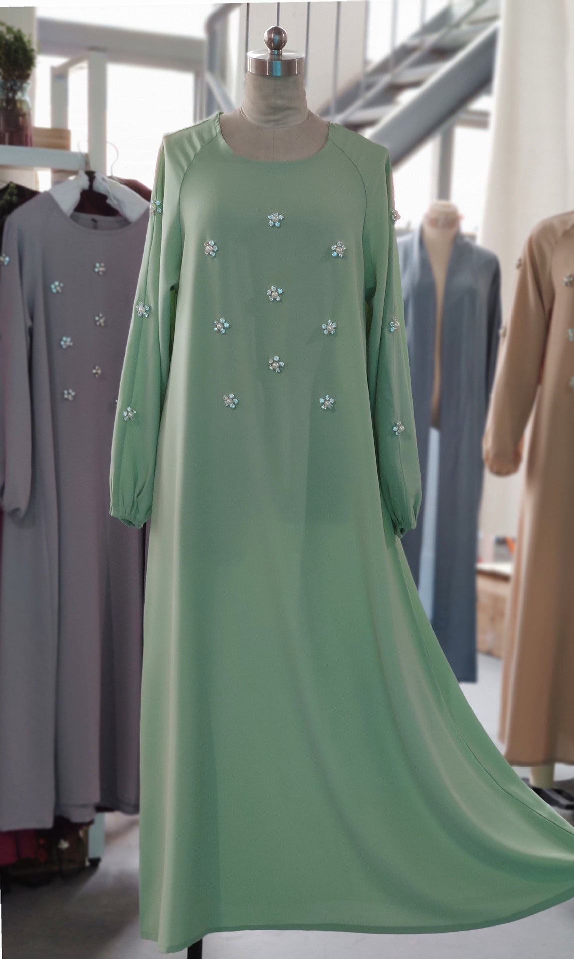 Hand-Sewn Diamond Insert Dress for Ramadan (BA717) - Luna BR wear co.