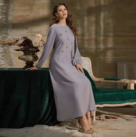 Hand-Sewn Diamond Insert Dress for Ramadan (BA717) - Luna BR wear co.