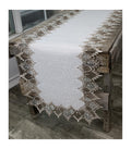 Lace Runner Neutral Earth Tones on White Jacquard Table Runner Dresser Scarf Coffee Table Runner (16Wx54L) - Luna BR wear co.