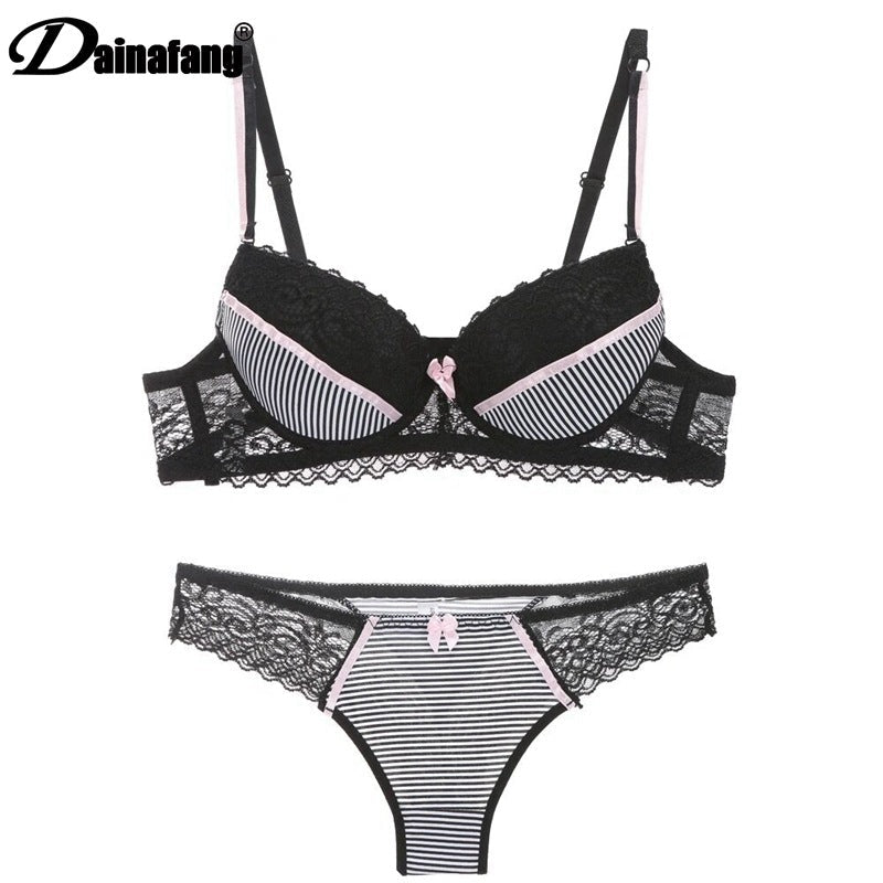 Lace Striped Lingerie Set with Bra and Panties - Luna BR wear co.