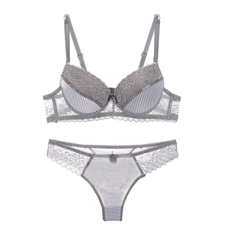 Lace Striped Lingerie Set with Bra and Panties - Luna BR wear co.
