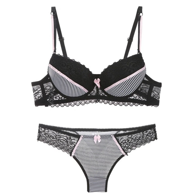 Lace Striped Lingerie Set with Bra and Panties - Luna BR wear co.
