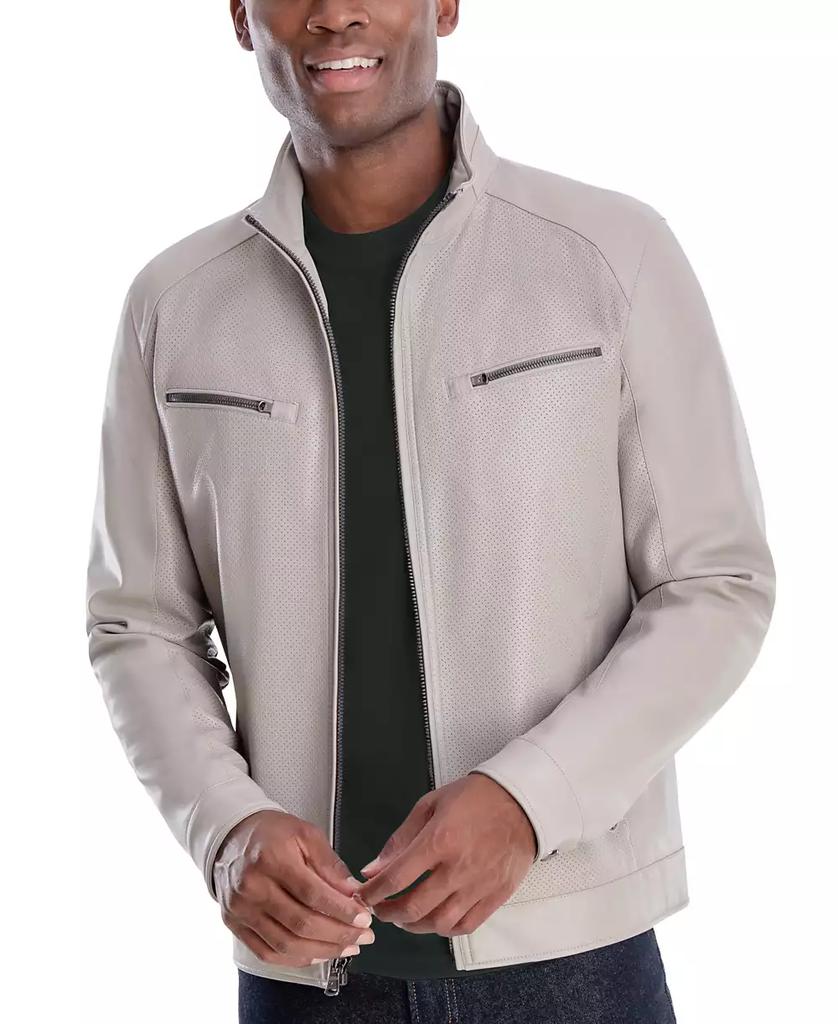 Men's Perforated Faux Leather Moto Jacket, Created for Macy's - Luna BR wear co.
