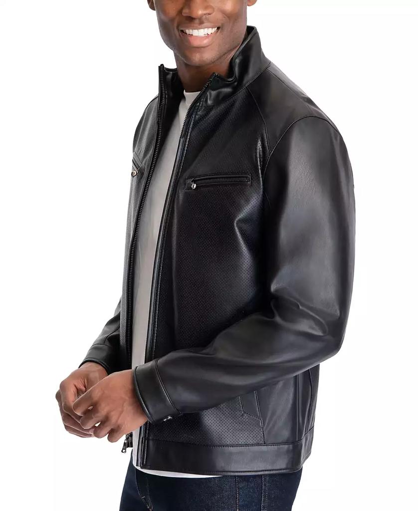 Men's Perforated Faux Leather Moto Jacket, Created for Macy's - Luna BR wear co.