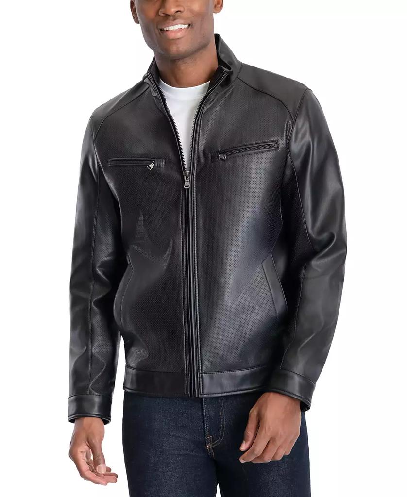 Men's Perforated Faux Leather Moto Jacket, Created for Macy's - Luna BR wear co.