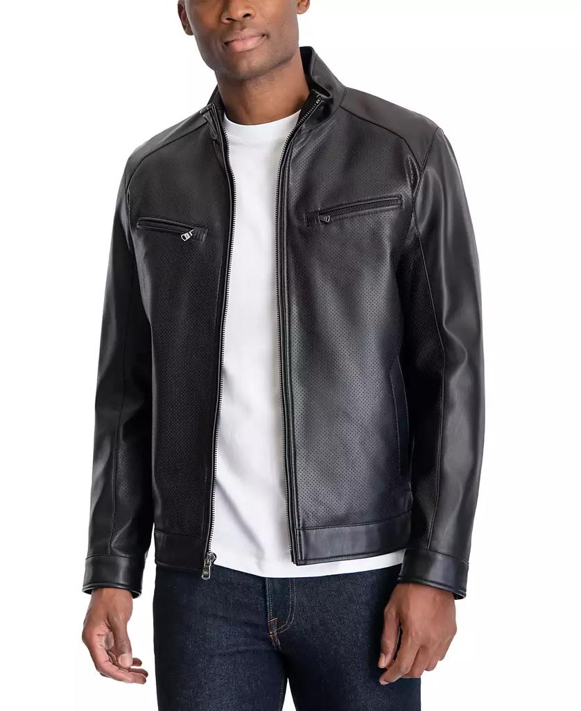 Men's Perforated Faux Leather Moto Jacket, Created for Macy's - Luna BR wear co.