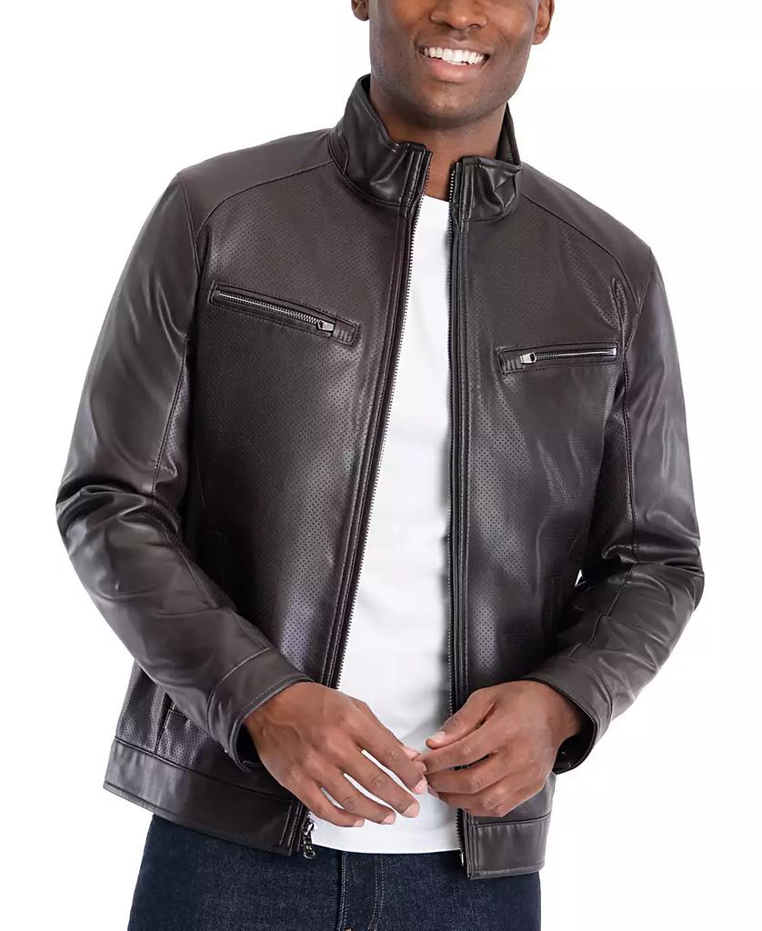 Men's Perforated Faux Leather Moto Jacket, Created for Macy's - Luna BR wear co.