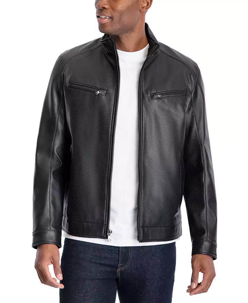 Men's Perforated Faux Leather Moto Jacket, Created for Macy's - Luna BR wear co.