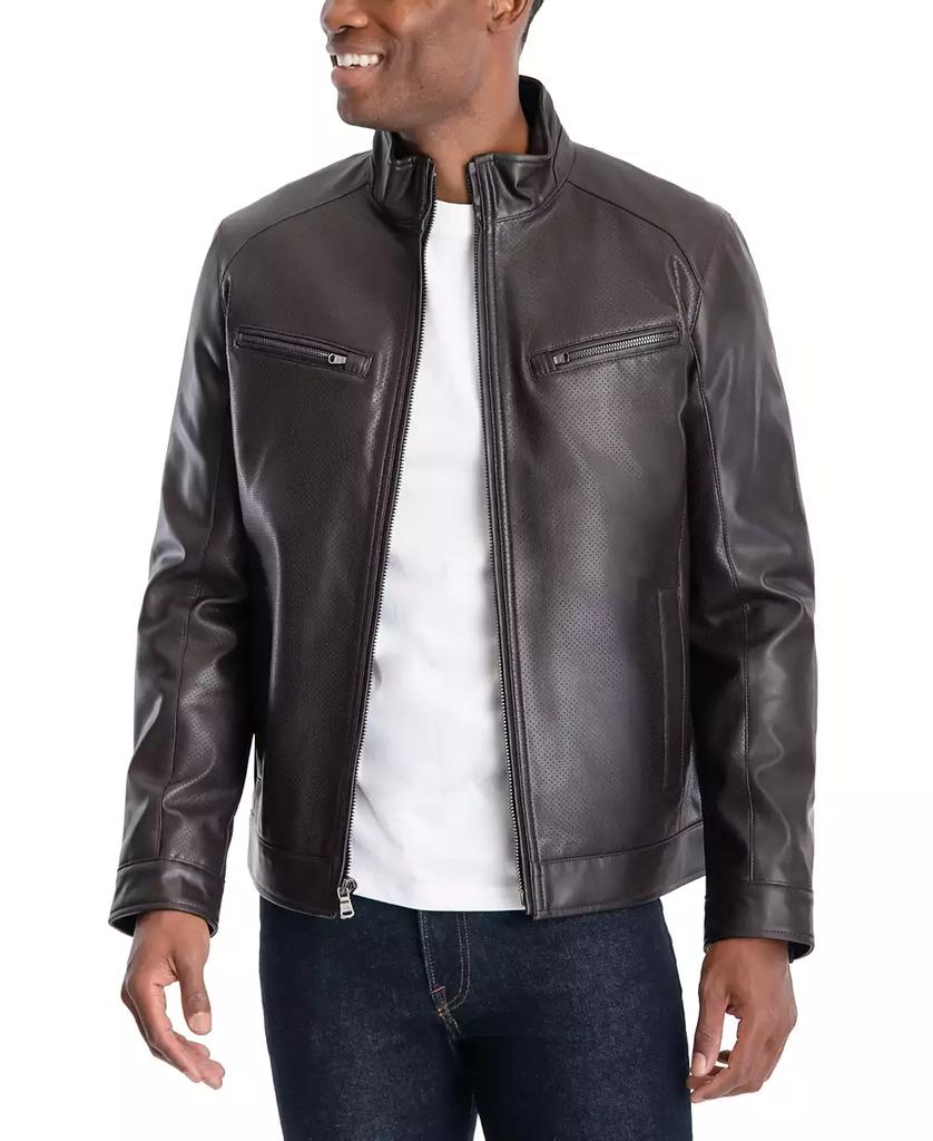 Men's Perforated Faux Leather Moto Jacket, Created for Macy's - Luna BR wear co.