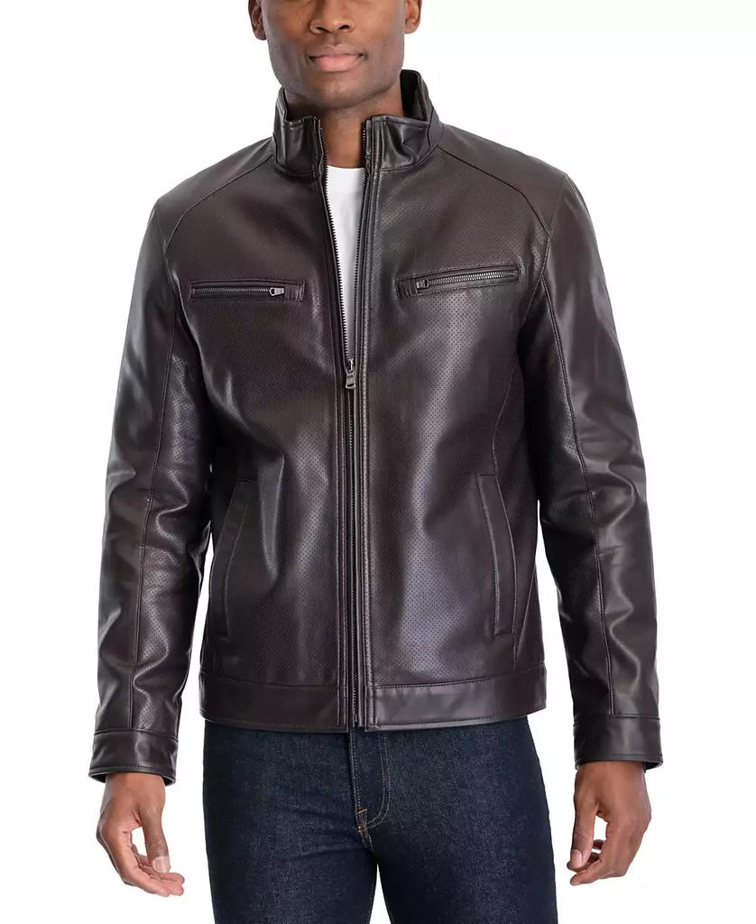 Men's Perforated Faux Leather Moto Jacket, Created for Macy's - Luna BR wear co.
