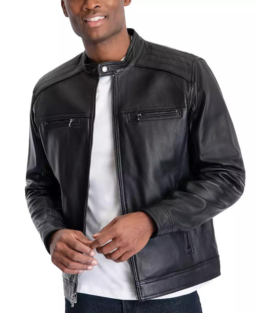 Men's Perforated Leather Moto Jacket, Created for Macy's - Luna BR wear co.