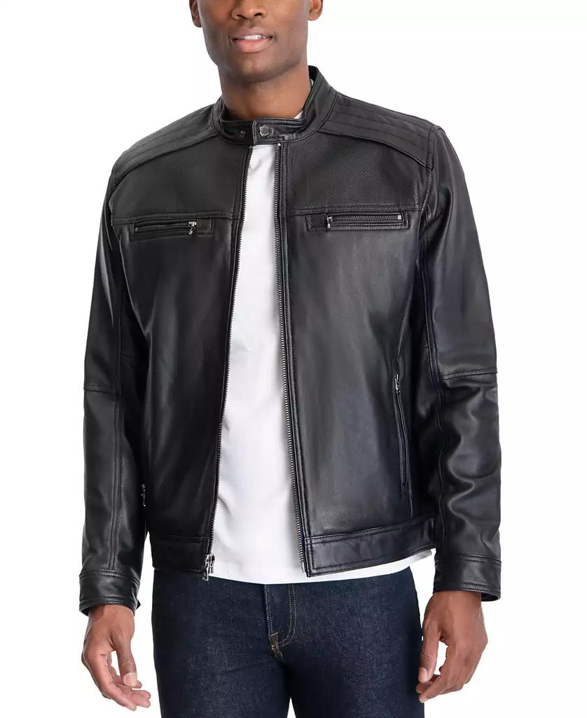 Men's Perforated Leather Moto Jacket, Created for Macy's - Luna BR wear co.