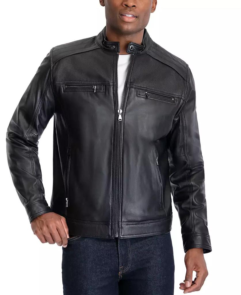Men's Perforated Leather Moto Jacket, Created for Macy's - Luna BR wear co.