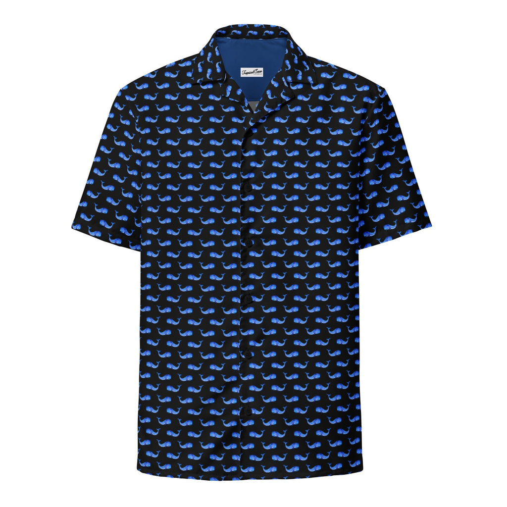 Midnight Whale Party Button Down Hawaiian Shirt - Coastal Summer 2024 Collection - Luna BR wear co.