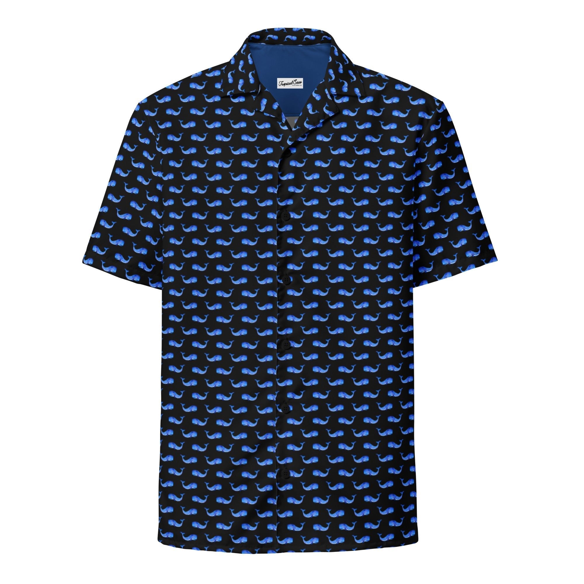 Midnight Whale Party Button Down Hawaiian Shirt - Coastal Summer 2024 Collection - Luna BR wear co.