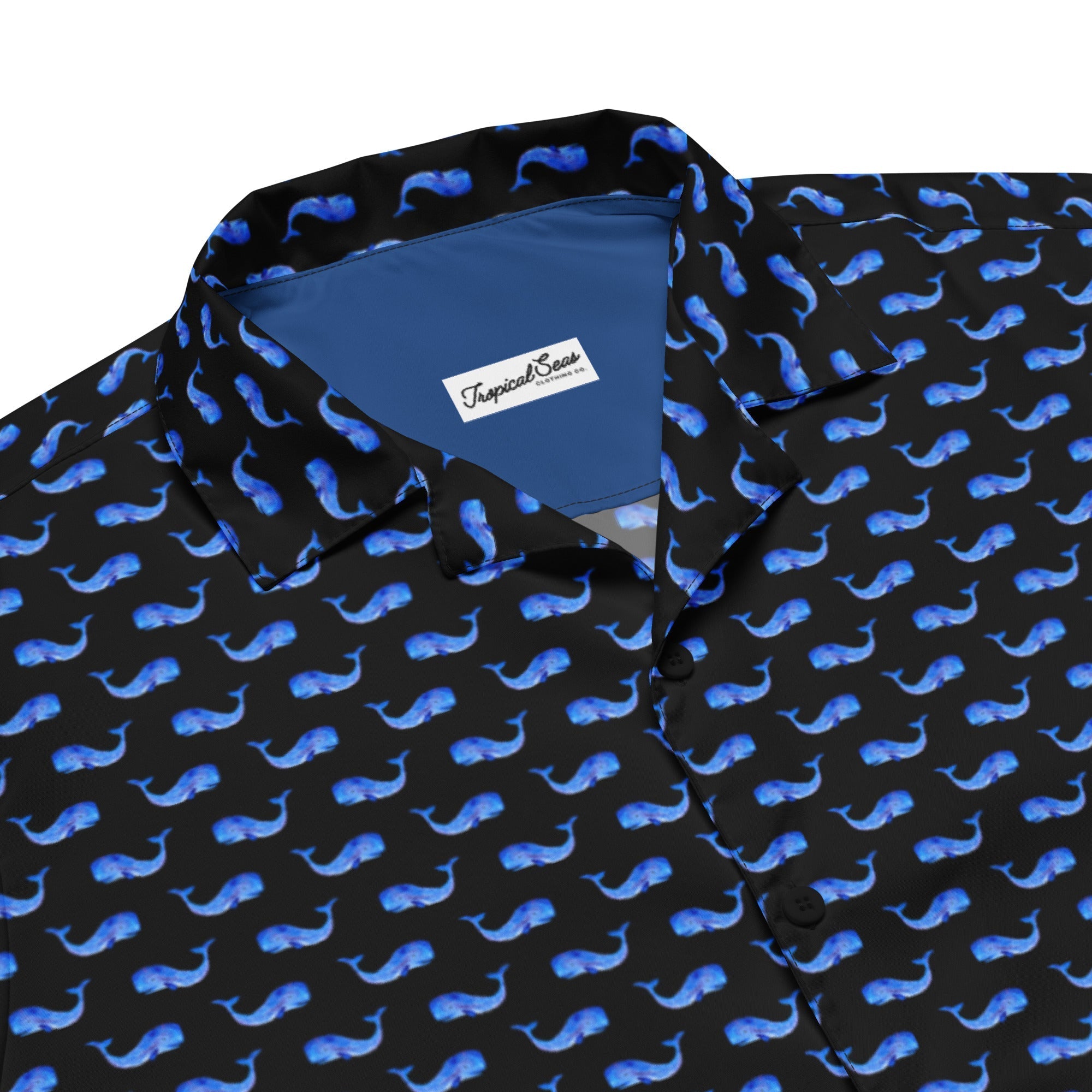 Midnight Whale Party Button Down Hawaiian Shirt - Coastal Summer 2024 Collection - Luna BR wear co.