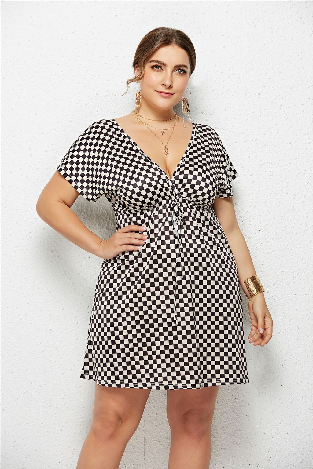 Printed Deep V-Neck Dress with Elastic Waist - Luna BR wear co.