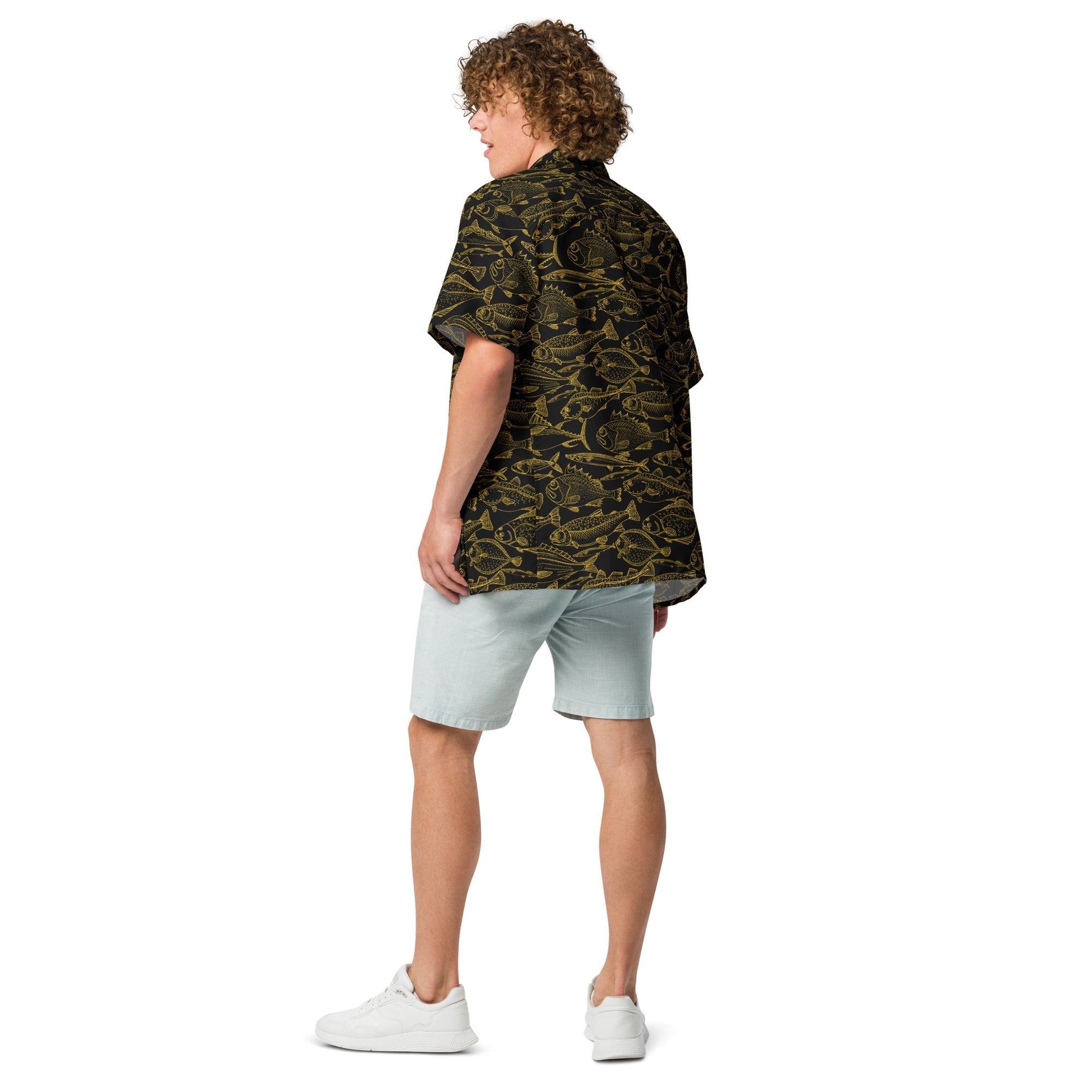 Sea of Gold Riches Hawaiian Button Shirt: Dive into Opulent Ocean Elegance! - Luna BR wear co.