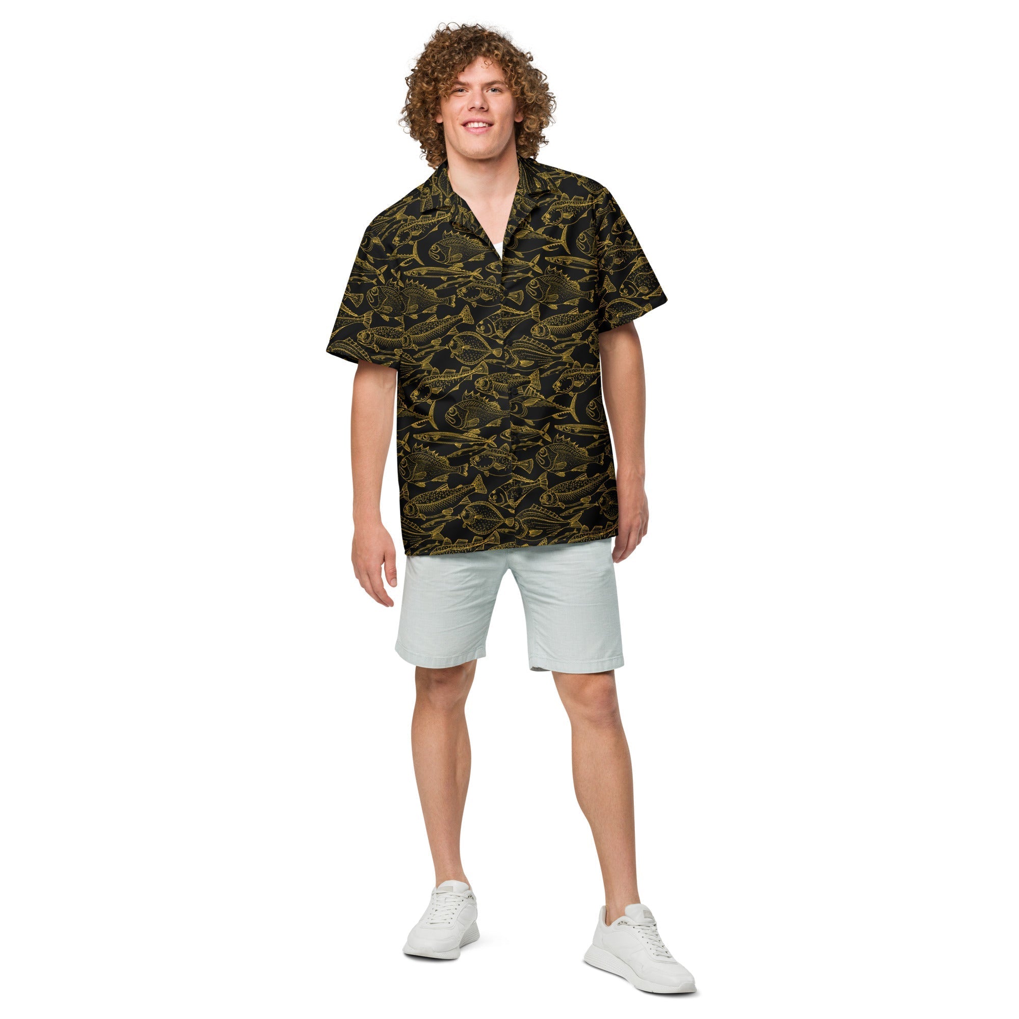 Sea of Gold Riches Hawaiian Button Shirt: Dive into Opulent Ocean Elegance! - Luna BR wear co.