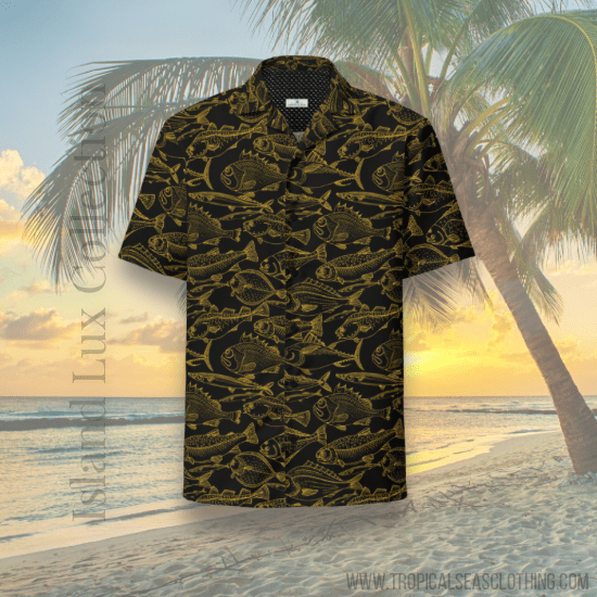 Sea of Gold Riches Hawaiian Button Shirt: Dive into Opulent Ocean Elegance! - Luna BR wear co.