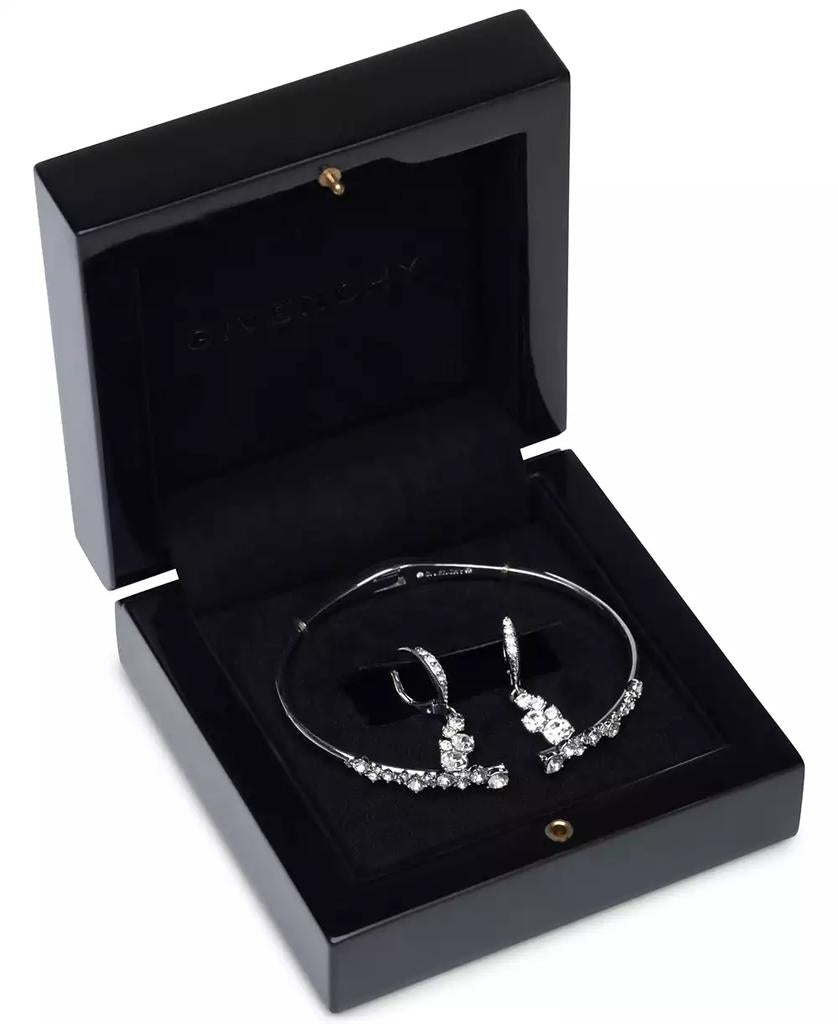 Silver-Tone 2-Pc. Set Stone Scatter Cluster Cuff Bangle Bracelet & Matching Drop Earrings - Luna BR wear co.