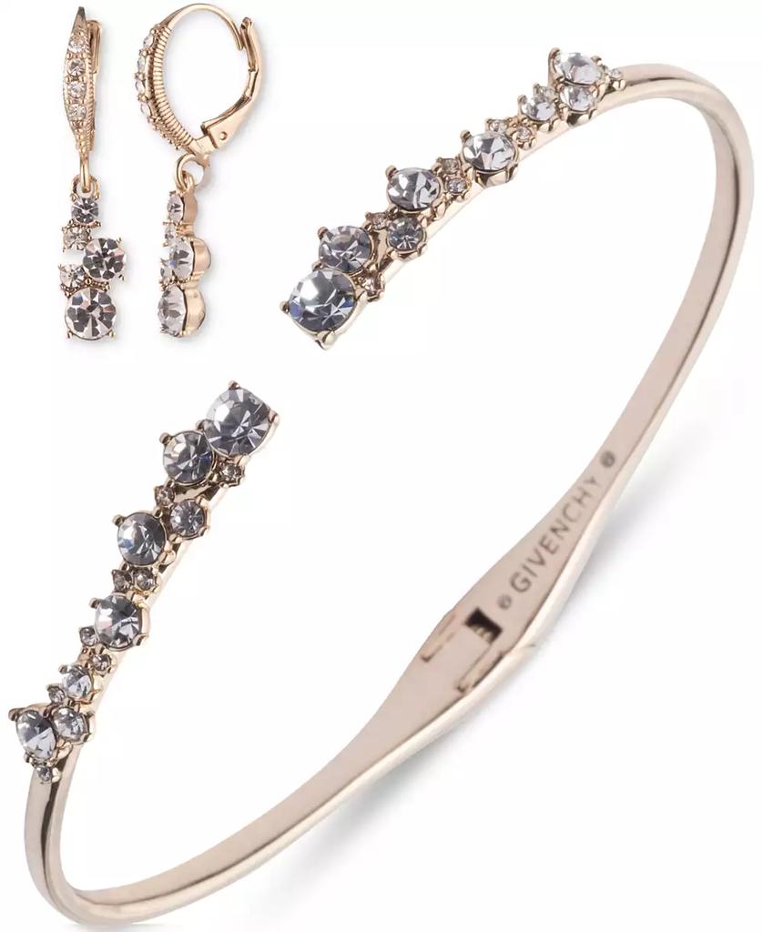 Silver-Tone 2-Pc. Set Stone Scatter Cluster Cuff Bangle Bracelet & Matching Drop Earrings - Luna BR wear co.