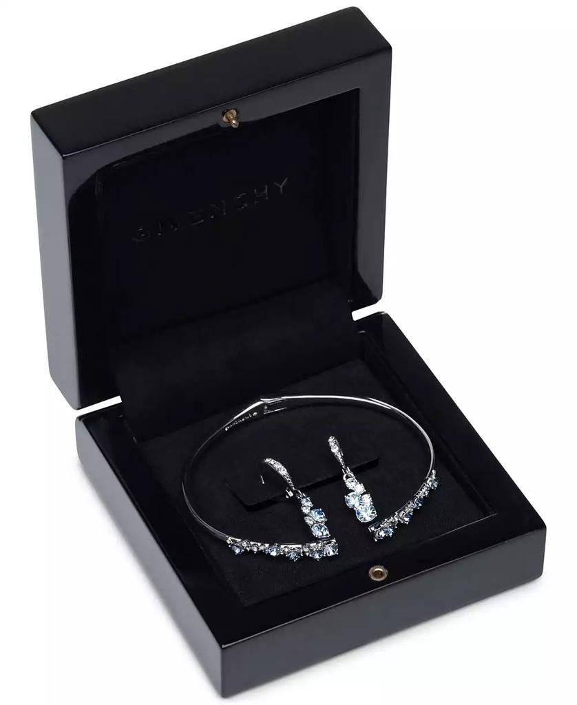 Silver-Tone 2-Pc. Set Stone Scatter Cluster Cuff Bangle Bracelet & Matching Drop Earrings - Luna BR wear co.