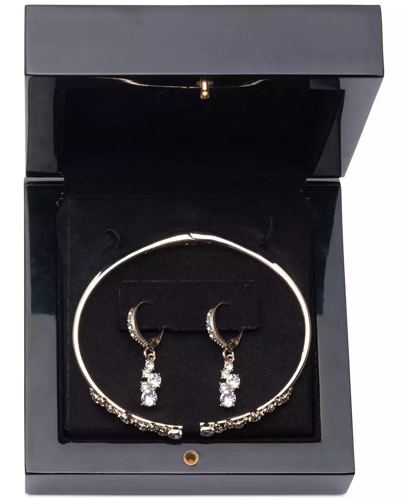 Silver-Tone 2-Pc. Set Stone Scatter Cluster Cuff Bangle Bracelet & Matching Drop Earrings - Luna BR wear co.