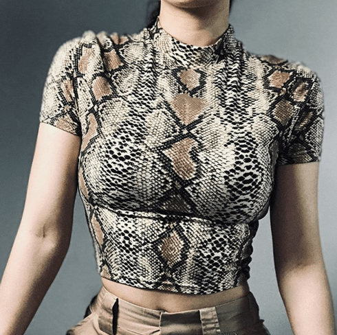Snake Print Short Sleeve Crop Top for Women - Luna BR wear co.