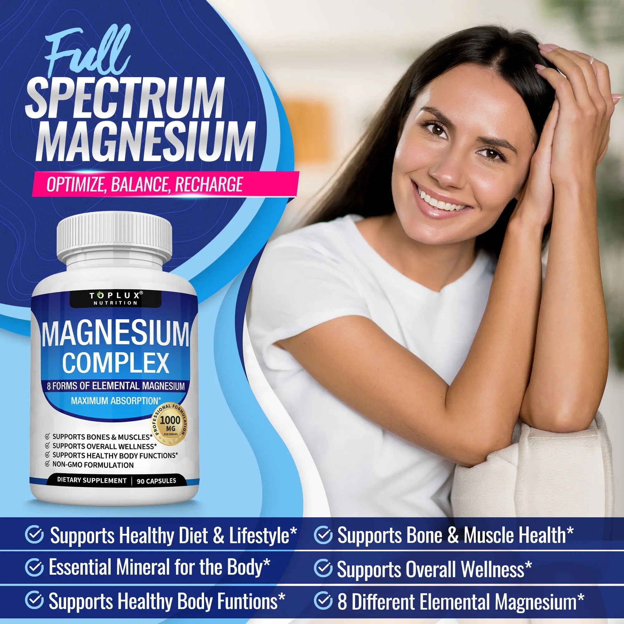 Toplux Magnesium Complex 8 Essential Magnesium Supplement - XIOR LUXE