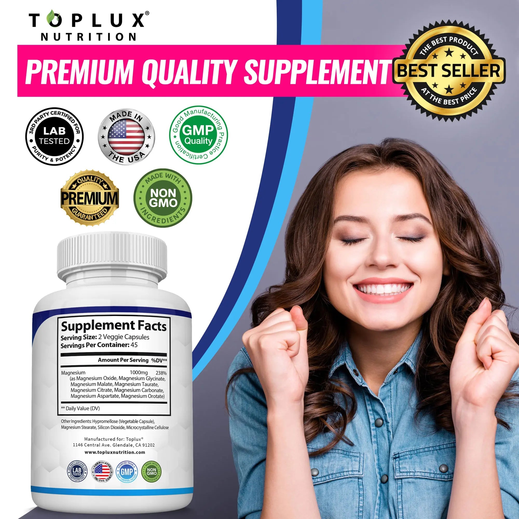 Toplux Magnesium Complex 8 Essential Magnesium Supplement - XIOR LUXE