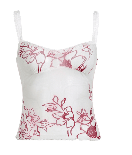 Women's Mesh Plant Print Low-cut Halter Tank Top - Luna BR wear co.