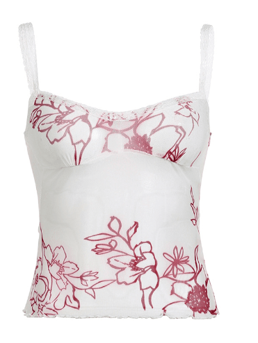 Women's Mesh Plant Print Low-cut Halter Tank Top - Luna BR wear co.