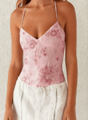 Women's Mesh Plant Print Low-cut Halter Tank Top - Luna BR wear co.